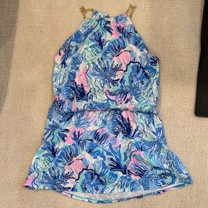 Lilly Pulitzer Blue and Pink Floral Romper Dress with Shorts